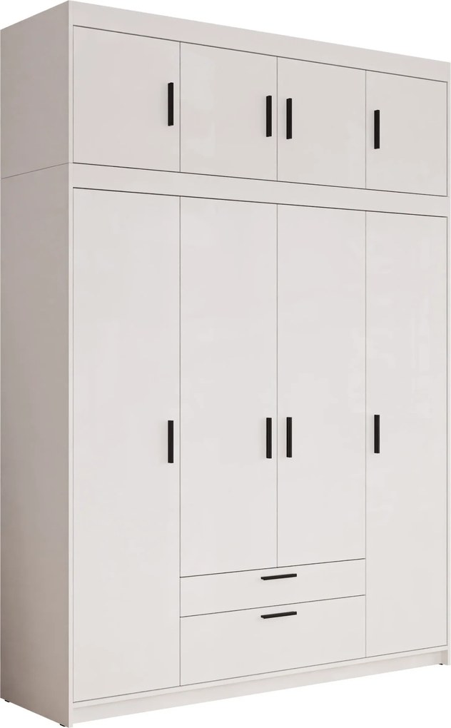 Kledingkast Novduni 106, Wit, 246x177x53cm, 178 kg, Kledingkast deuren: Met scharnieren, Aantal planken: 8, Aantal planken: 8