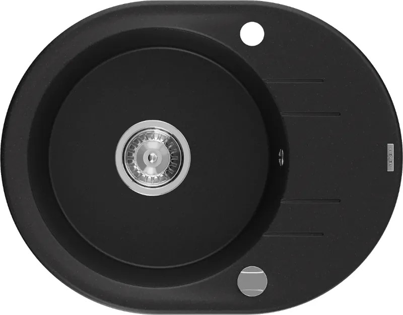 Mexen Kevin granieten gootsteen 1-komoer met afdruiprek 586 x 458 mm, zwart, sifon chroom - 6517581005-77