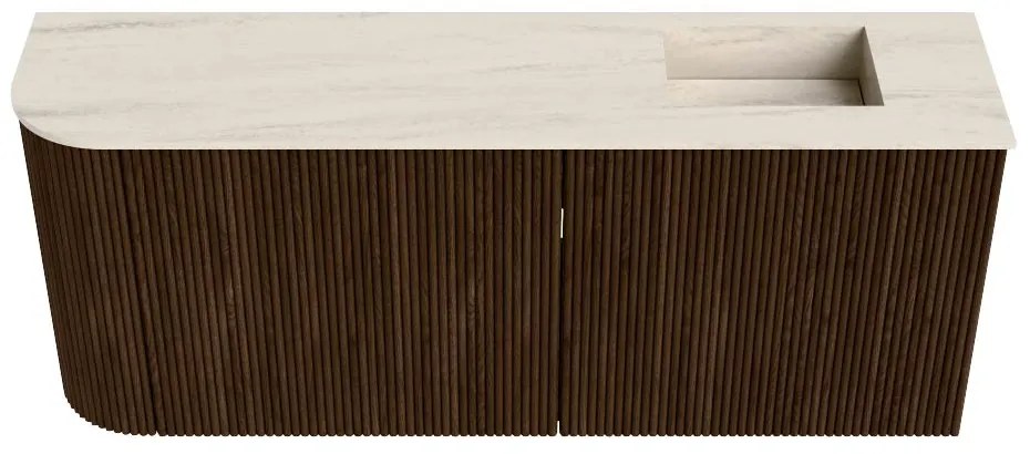 Mondiaz Joya DLux 100cm toiletmeubel ronding links walnut met wastafel faye rechts 1 kraangat meli