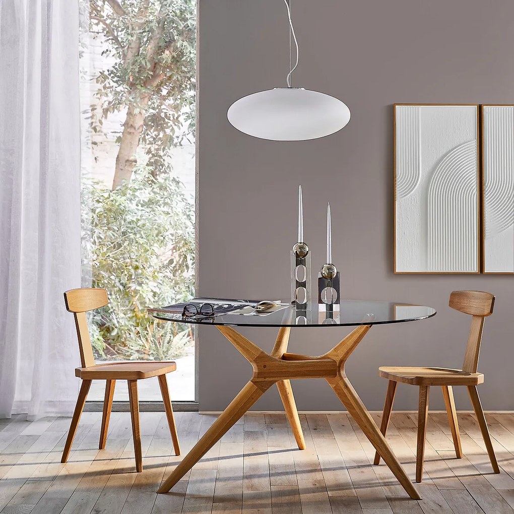 Ronde tafel van glas en massief eikenhout, Maricielo