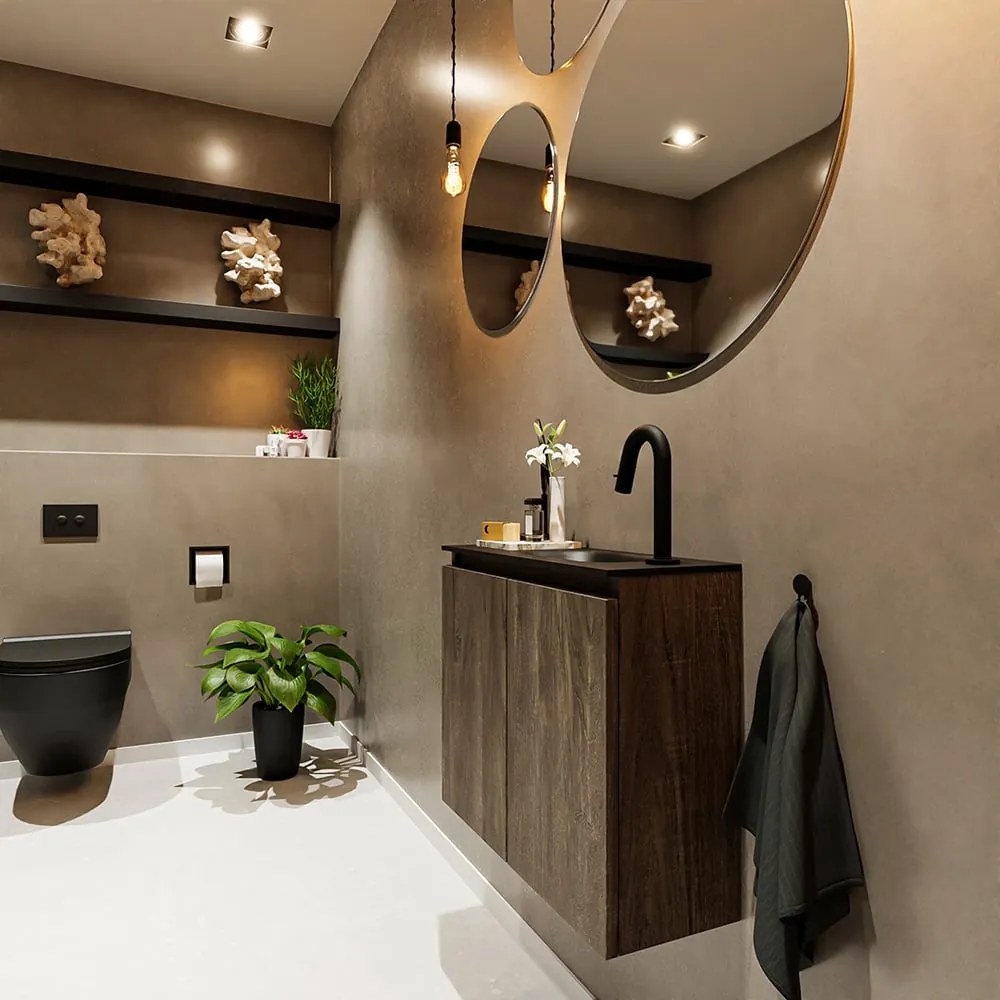 Mondiaz Ture 60cm toiletmeubel dark brown met wastafel urban rechts 1 kraangat