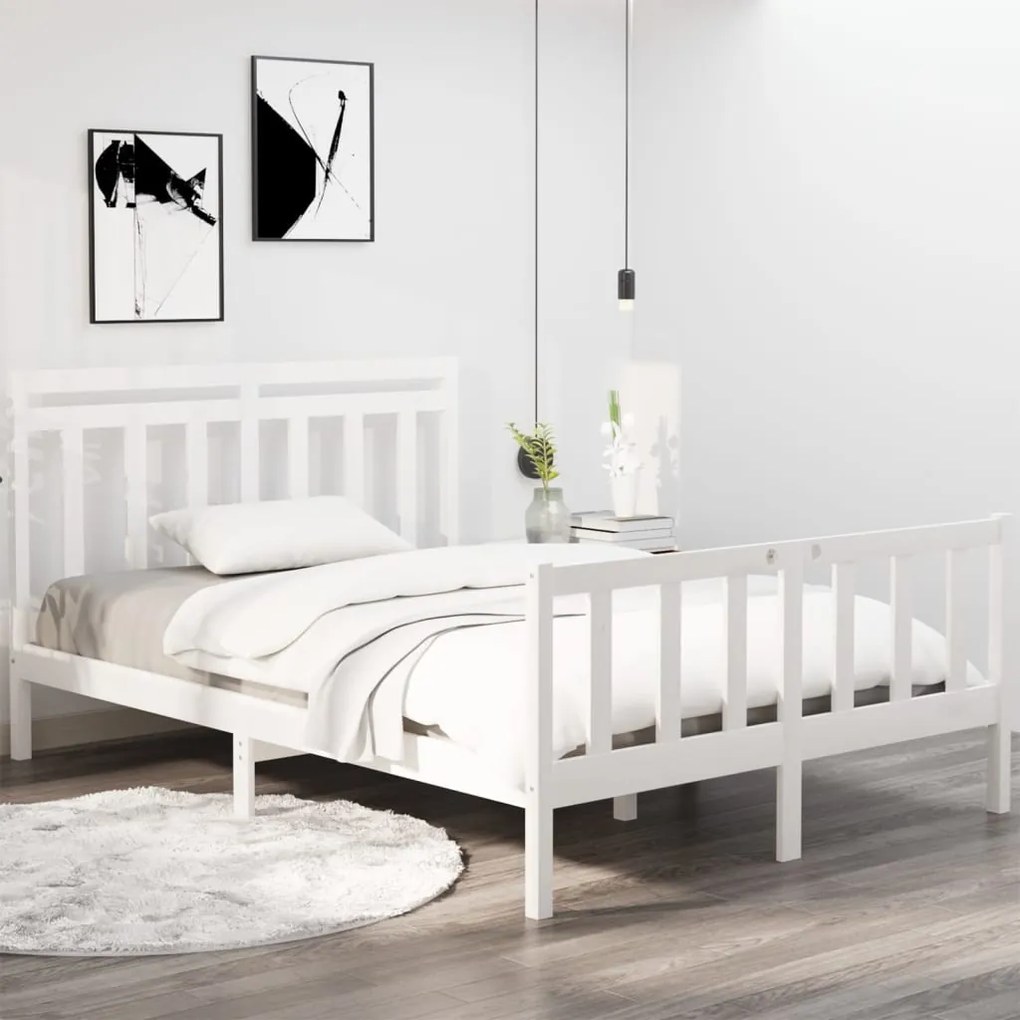 vidaXL Bedframe massief hout wit 120x190 cm 4FT Small Double