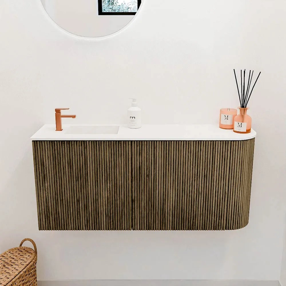 Mondiaz Joya 90cm toiletmeubel ronding rechts dusk met wastafel faye links 1 kraangat talc