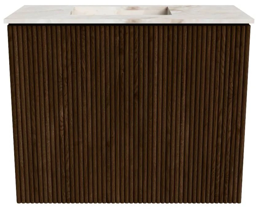 Mondiaz Joya DLux 50cm toiletmeubel walnut met wastafel faye links 1 kraangat frappe