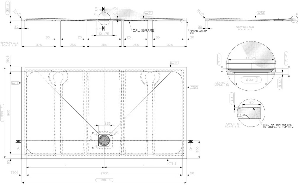 Saniclear Modo douchebak 180x100cm met stone finish wit