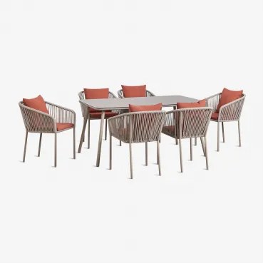Rechthoekige Tuintafelset 160x90 Cm Met 6 Stoelen Van Gevlochten Touw Arhiza Classic Mokka Bruin - Terracotta - Sklum