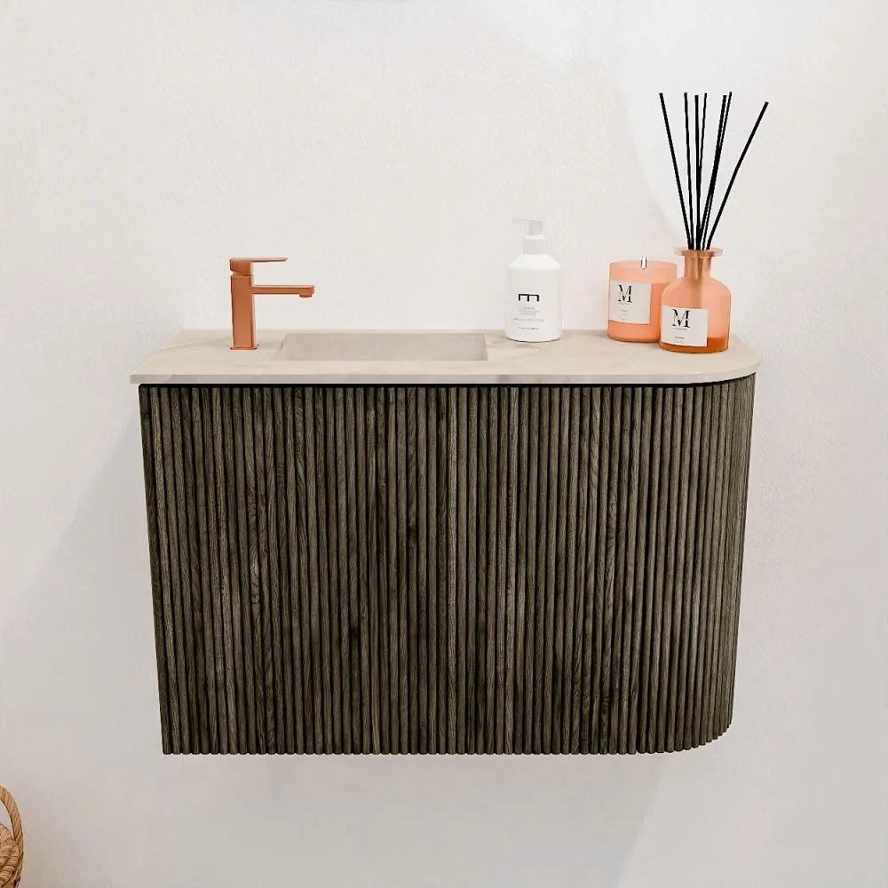 Mondiaz Joya DLux 60cm toiletmeubel ronding rechts shadow met wastafel faye links 1 kraangat frappe