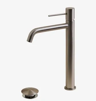 Orveta Click-clack Messing Wastafelkraan En Afvoerklepset ↑30 Cm & Klep Zonder Overloop & Geborsteld Grijs - Sklum