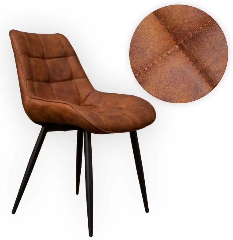 Eetkamerstoel - Loena - stof Cowboy retro lederlook cognac