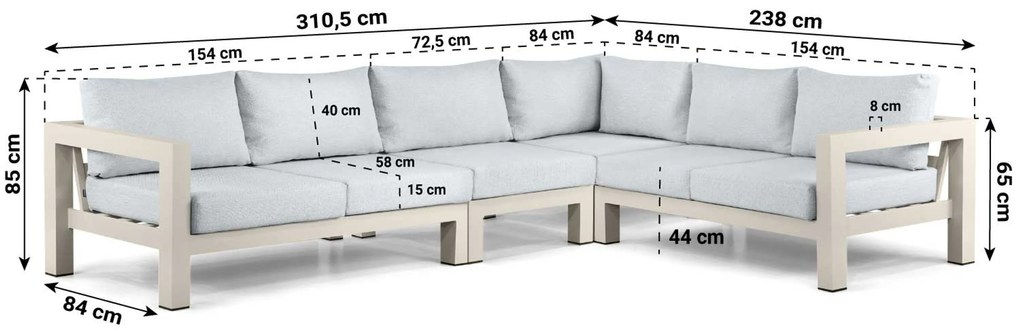 Hoek loungeset 6 personen Aluminium Taupe  Lifestyle Garden Furniture Luca