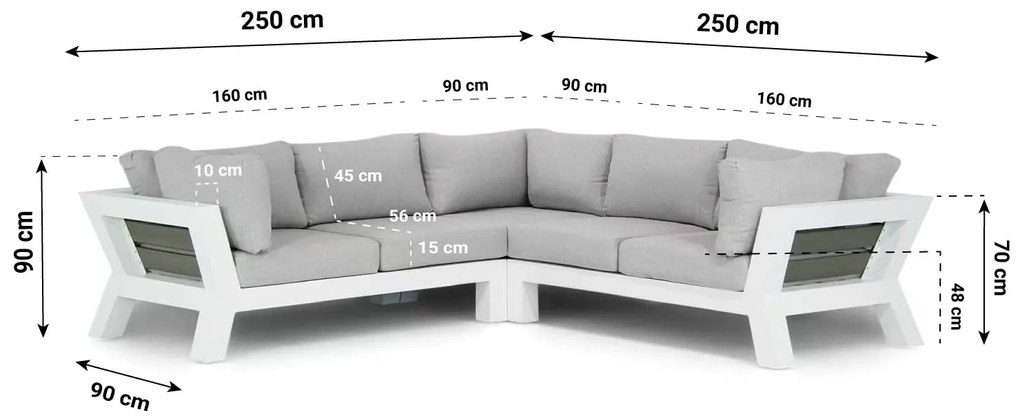 Hoek loungeset 5 personen Aluminium Wit  Santika Furniture Santika Yovita