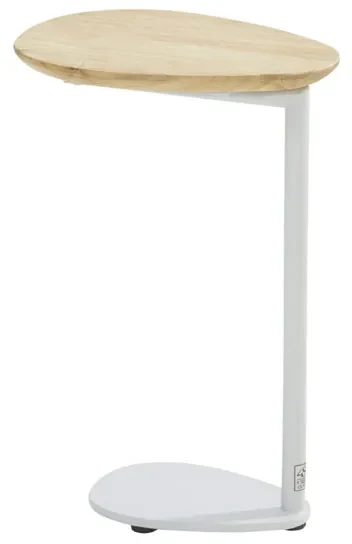 4 Seasons Outdoor Clever bijzettafel frost grey met druppelvormig teak blad Bijzettafel houtkleur weerbestendig