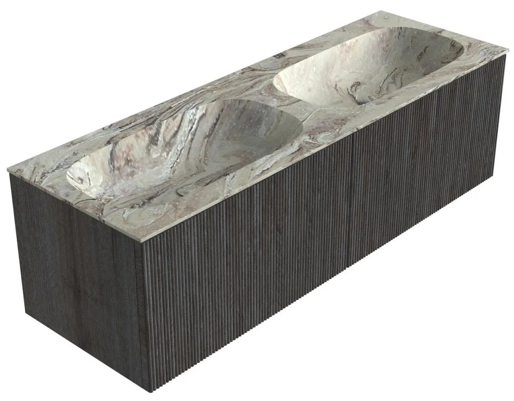 Mondiaz Kurve-dlux 140cm badmeubel shadow met 2 lades en wastafel stor small dubbel zonder kraangat glace