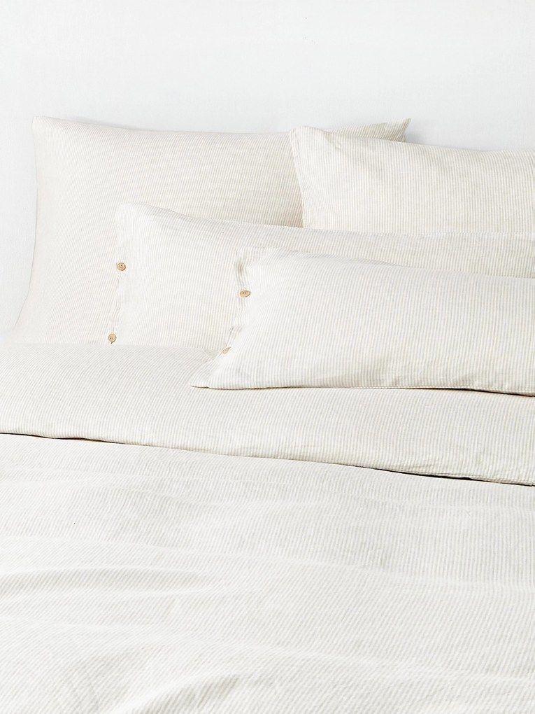 Gewassen linnen dekbedovertrek Rinna met fijne strepen