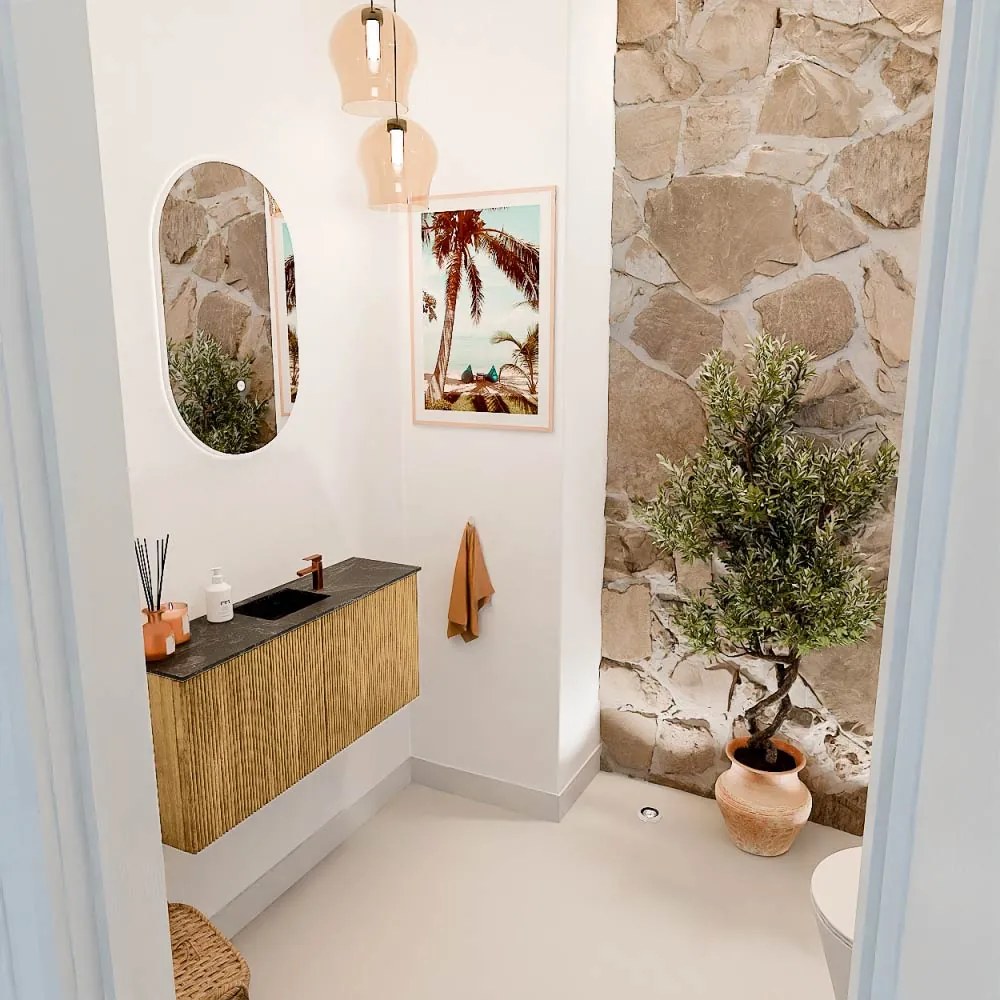 Mondiaz Joya DLux 90cm toiletmeubel oak met wastafel faye midden 1 kraangat lava