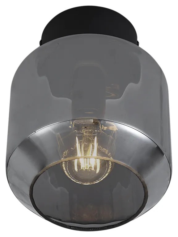 Moderne plafondlamp zwart met smoke glas - Stiklo Modern E27 rond Binnenverlichting Lamp