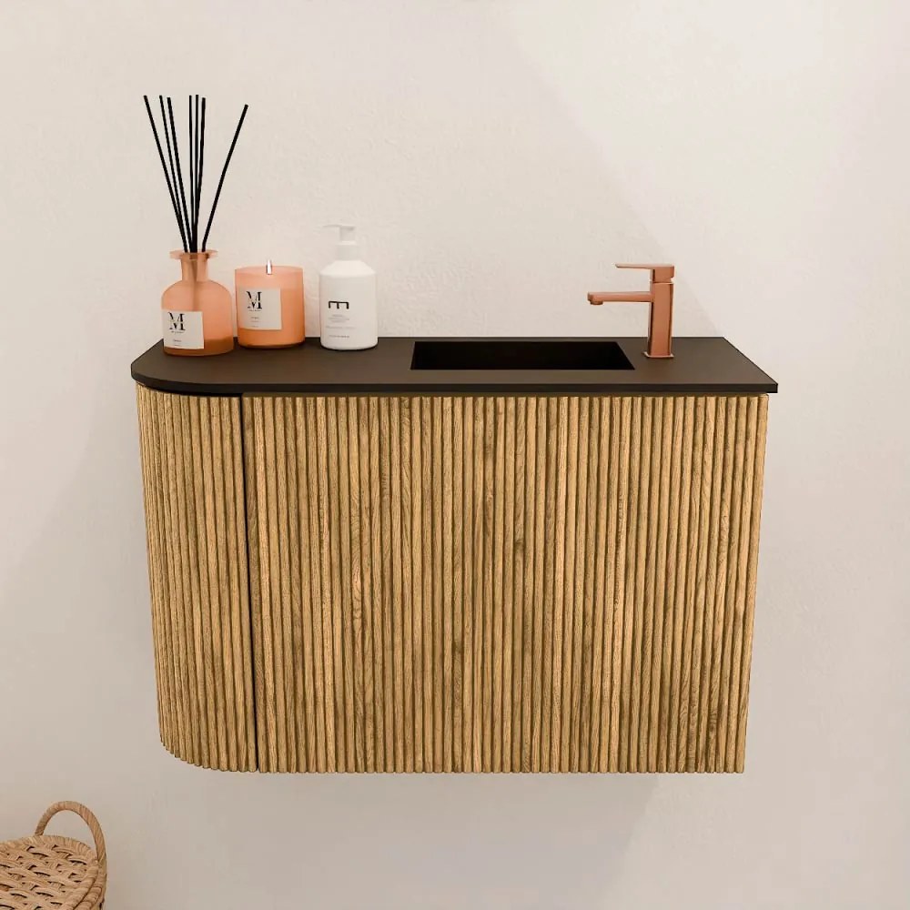 Mondiaz Joya 60cm toiletmeubel ronding links oak met wastafel faye rechts 1 kraangat urban