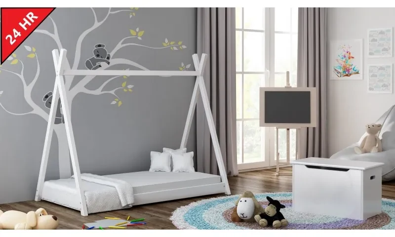 Peuter Wit  Eenpersoons hemelbed - Titus Tipi-stijl voor kinderen Kinderen Peuter Junior 5059914020432 Children's Beds Home, 160x80, 12 cm latex met h