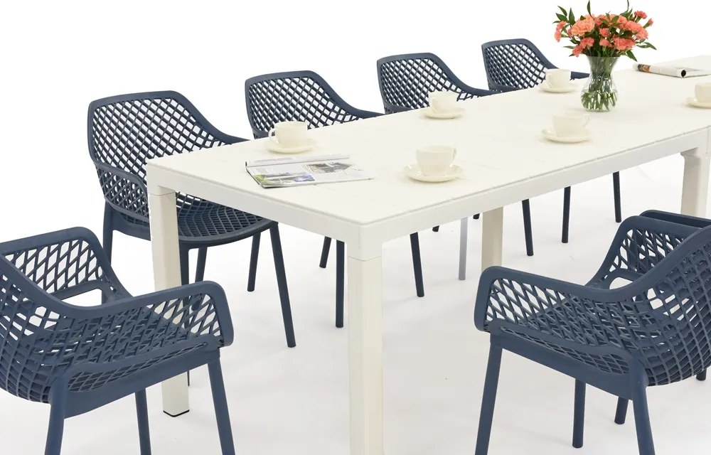 King Double/Aria tuinmeubelset wit en blauw voor 10 personen Bica
