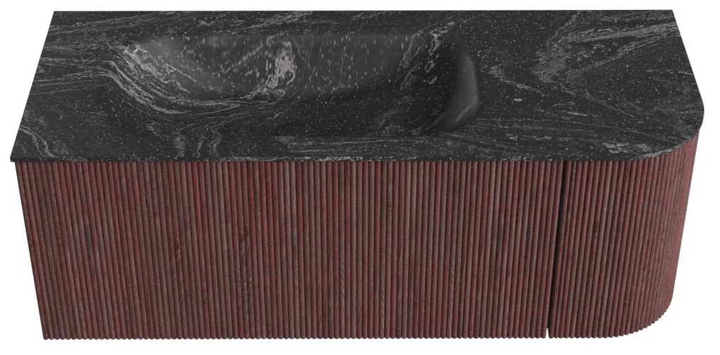 Mondiaz Kurve-dlux 115cm badmeubel ronding rechts ruby met 1 lade en deur en wastafel big small links zonder kraangat lava