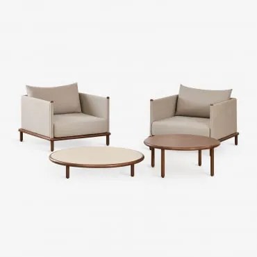 Tuinset Met 2 Fauteuils En 2 Ronde Salontafels Van Acaciahout Olivia Donker Acaciabruin & Beige - Semoline - Donker Acaciabruin - Sklum