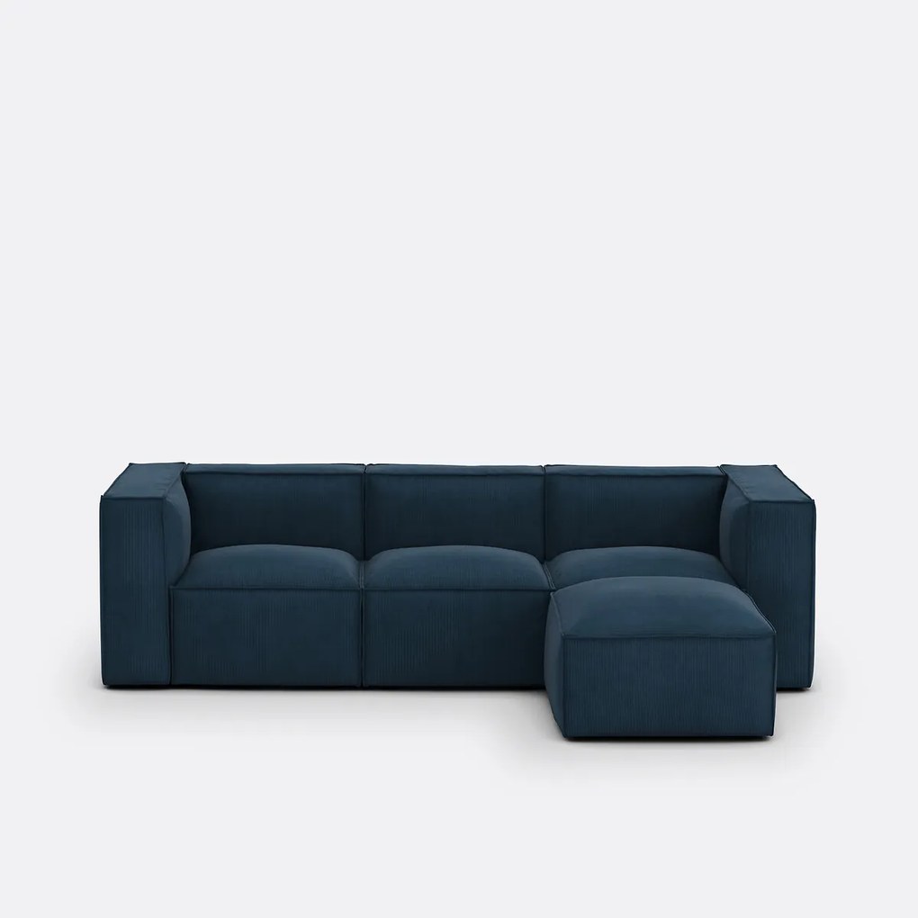 Modulaire bank, 3-zit en poef, ribfluweel, Seven