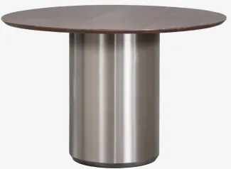 Ronde Eettafel Ø120 Cm Luceida Donker Handvat Hout & Geborsteld Roestvrij Staal - Sklum