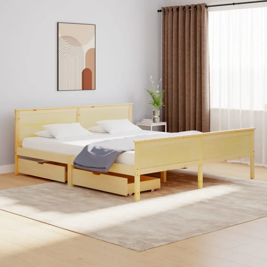 vidaXL Bedframe met 2 lades massief grenenhout 200x200 cm