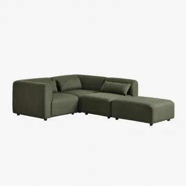 3-delige Modulaire Hoekbank Met Poef Fogler Chenille Groen – Salie - Sklum