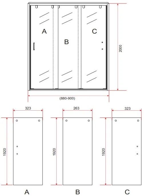 Sanigoods Toru schuifdeur 3-delig 90cm chroom