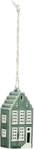 Hanger, porselein, trapgevelhuis, groen