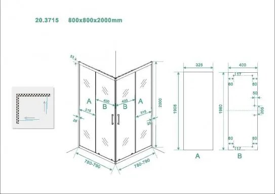 Mueller Dano douchecabine met hoekinstap mat zwart 80x80cm