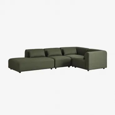 4-delige Modulaire Hoekbank Met Linker Divan Fogler Teddystof Saliegroen - Sklum