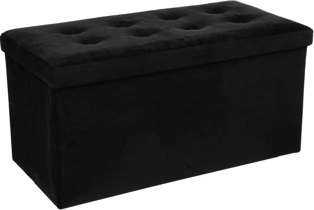 Atmosphera opvouwbare poef Lysandre - 76 x 38 x 38 cm - Fluweel zwart - Bank met opbergruimte - Tot 170 KG draagcapaciteit