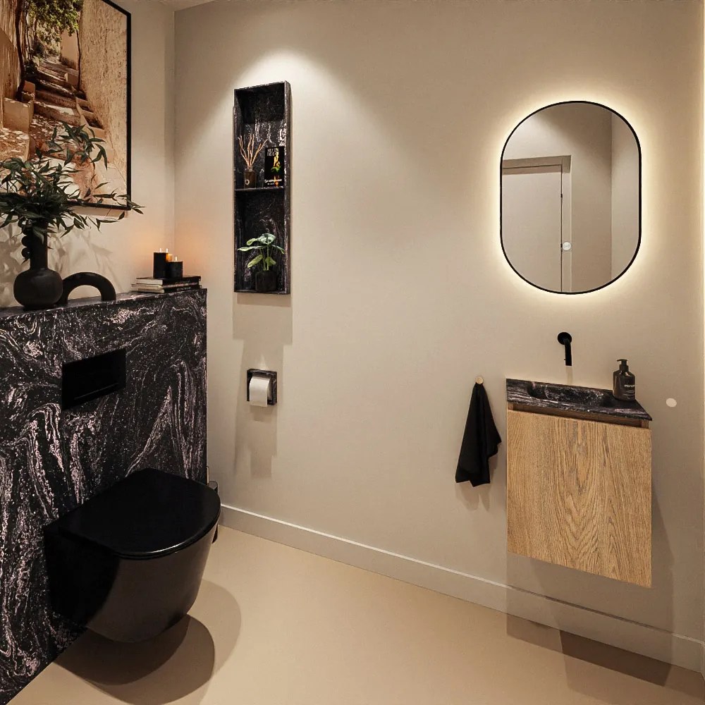 Mondiaz Ture DLux toiletmeubel 40cm washed oak met wastafel lava midden zonder kraangat