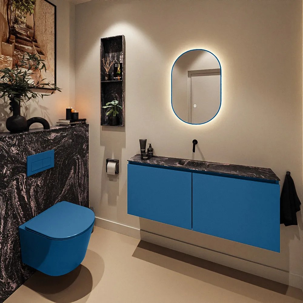 Mondiaz Ture DLux toiletmeubel 120cm jeans met wastafel lava midden zonder kraangat