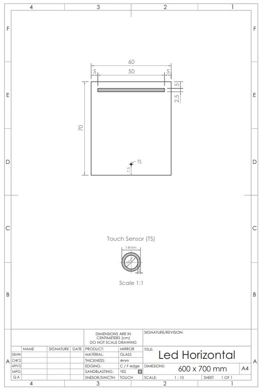 Gliss Design Horizontal spiegel met LED-verlichting en verwarming 60x70cm