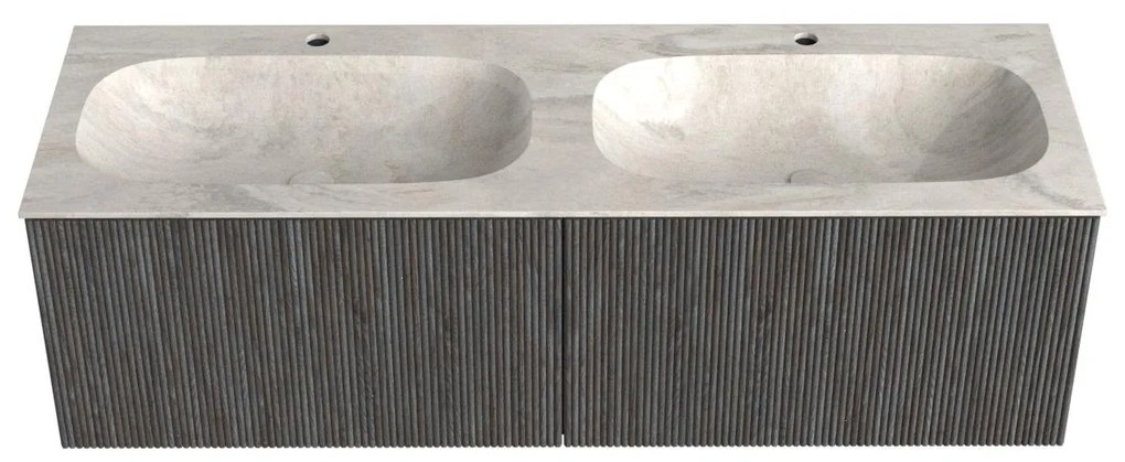 Mondiaz Kurve-dlux 140cm badmeubel shadow met 2 lades en wastafel stor small dubbel 2 kraangaten ostra