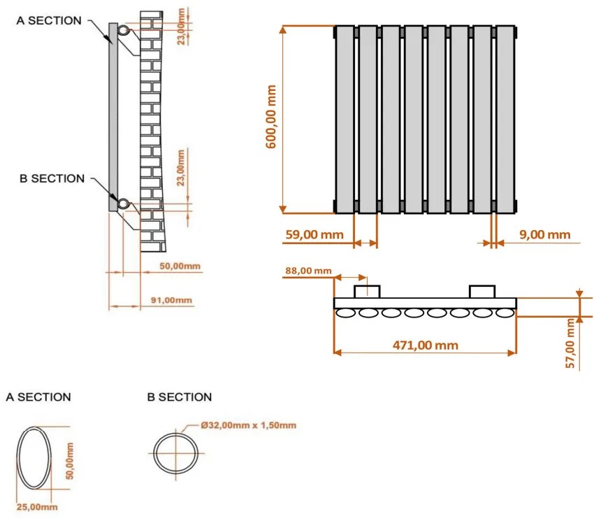 Eastbrook Tunstall radiator 45x60cm 399W antraciet