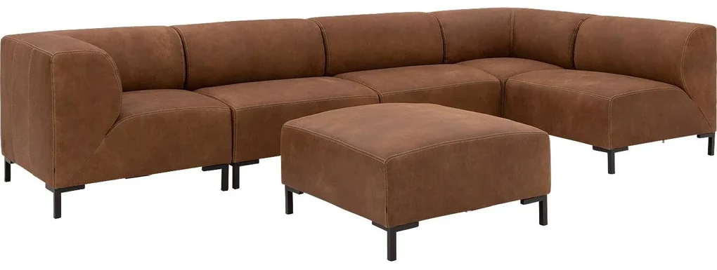 Goossens Excellent Hoekbank Marshall Met Hocker bruin, leer, 1,5-zits, urban industrieel