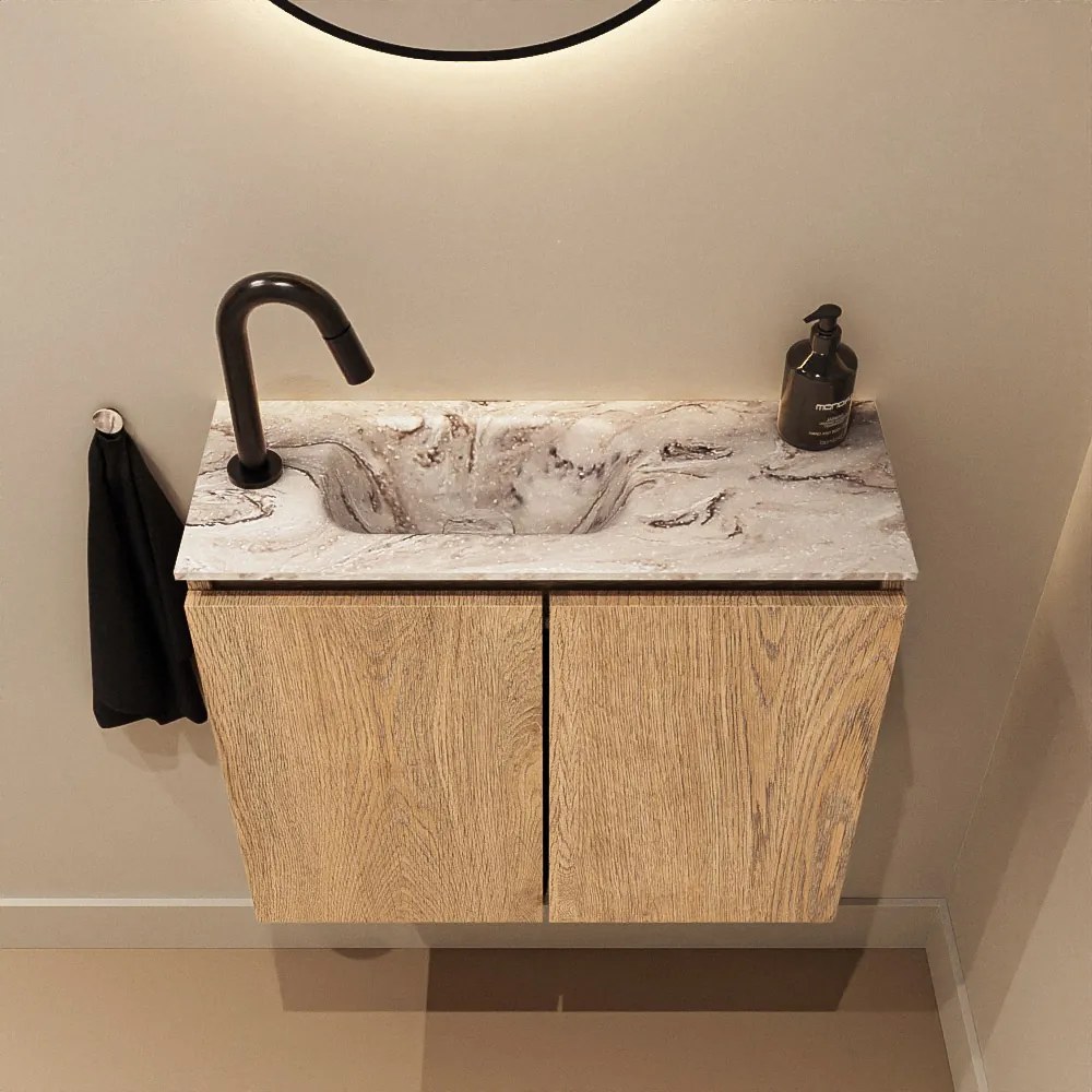 Mondiaz Ture DLux toiletmeubel 60cm washed oak met wastafel glace links met kraangat