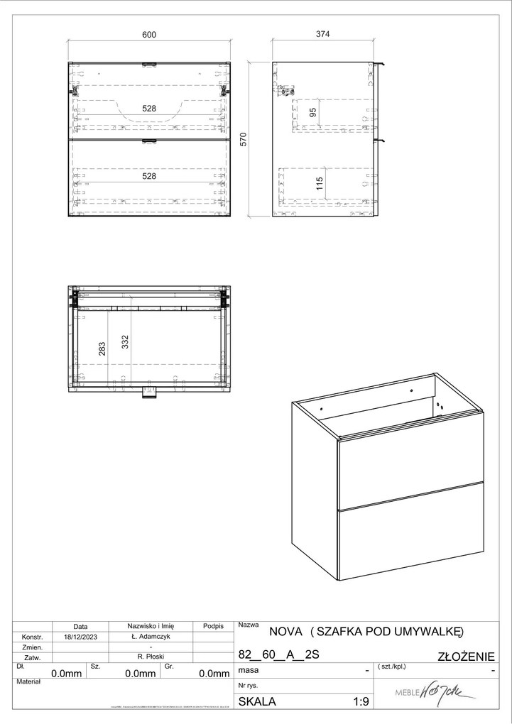 Comad Nova Oak onderkast met 2 lades 60x40x60cm eiken