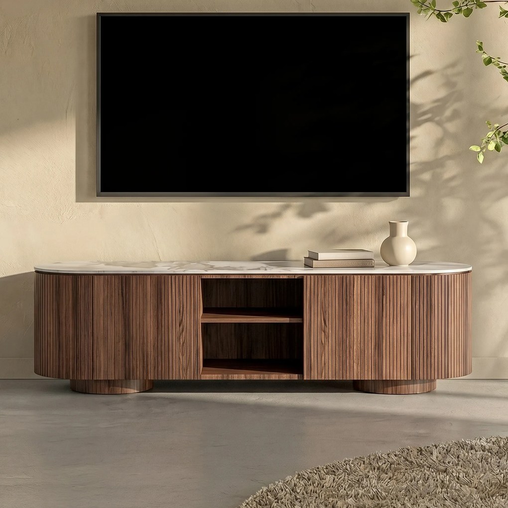 Hout TV-meubel Met Marmer - 160x45x45cm.