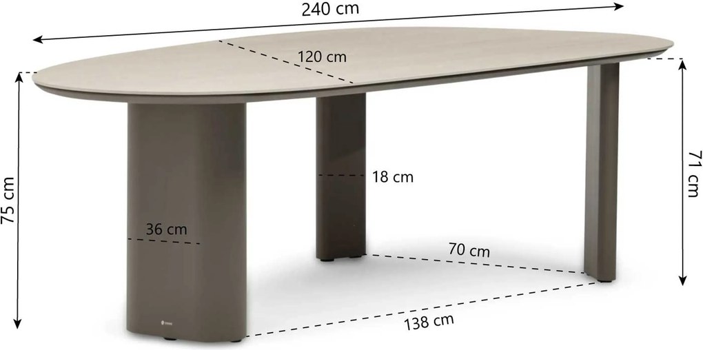 Tuinset 6 personen 240 cm Aluminium Taupe Apple Bee Pine