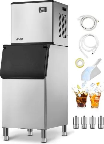 VEVOR commerciële ijsmachine, 249,5 kg/dag ijsmachine met grote opslagbak van 136 kg, automatische zelfreinigende ijsmachine met touchscreen voor bar, café, restaurant, winkel
