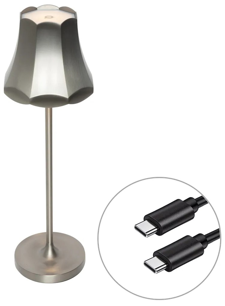Retro tafellamp gunmetal oplaadbaar IP44 - Granny