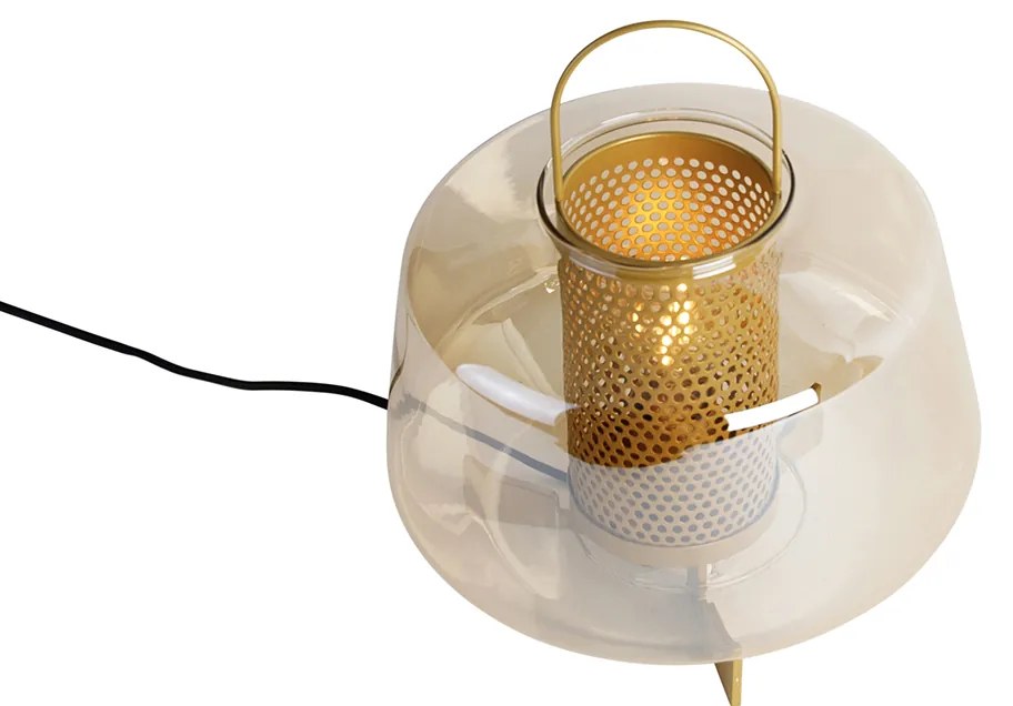 Art deco tafellamp goud met amber glas 30 cm - Kevin