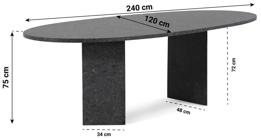 Dining Tuintafel ovaal 240 x 120 cm Graniet Grijs