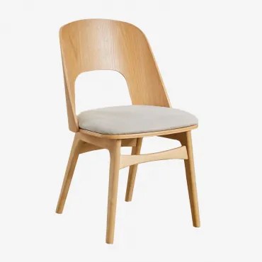 Set Van 4 Houten En Gestoffeerde Eetkamerstoelen Juna Natuurlijk Hout & Stof Beige - Sklum