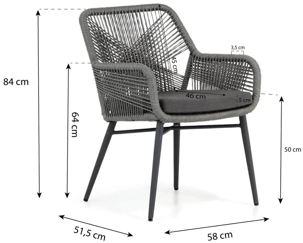 Tuinset 4 personen 180 cm Rope Grijs Lifestyle Garden Furniture Advance/Veneto